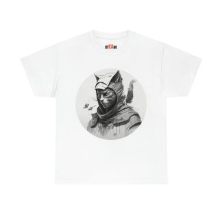 Men’s Japanese Ninja Cat White Cotton T-Shirt