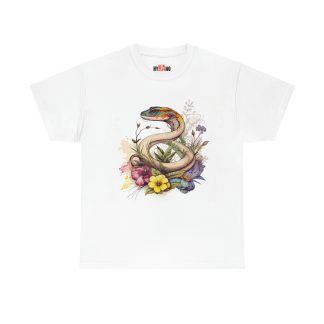Men’s Snake In The Flowers White Cotton T-Shirt