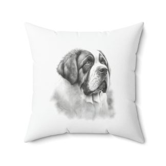 St. Bernard Dog White Square Cushion / Pillow